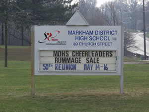 Markham District High School Reunion sign